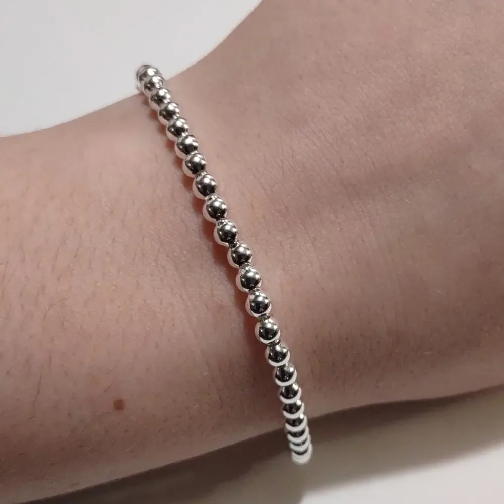 925 Silver Plated Pearl Bracelet 4mm Jewelry Valentine's Birthday Gift - NEW!